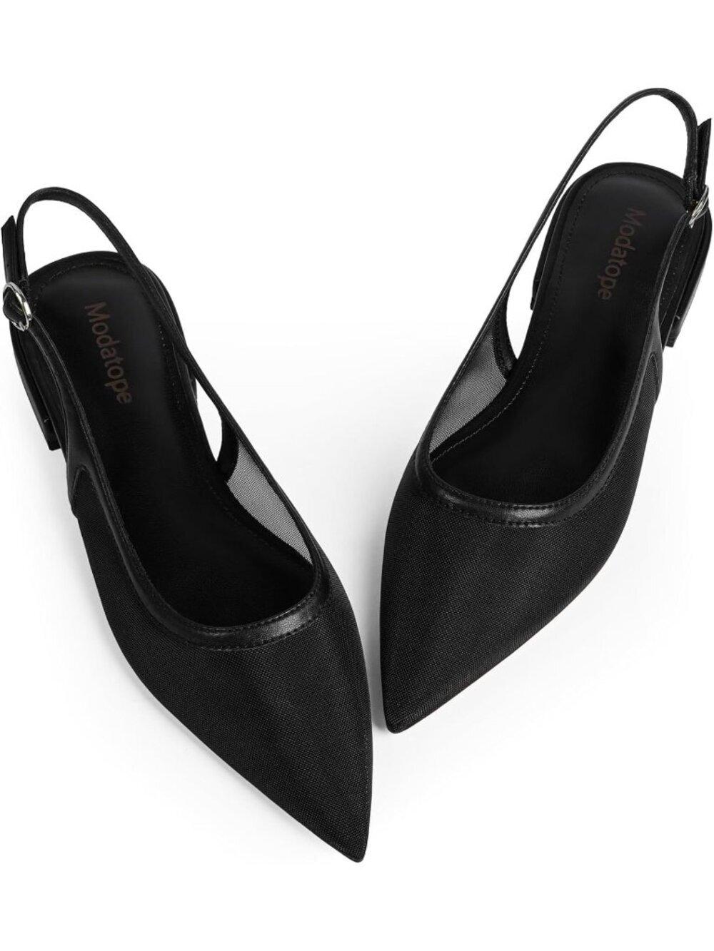 Women's Black Mesh Slingback Flats Pointed Toe Classic Sandals Buckle Shoes